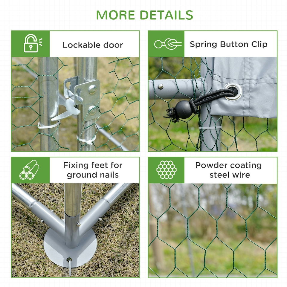 image 1 of PawHut Walk-In Chicken Run Galvanised Chicken Coop w/ Cover 2.8 x 3.8 x 2m