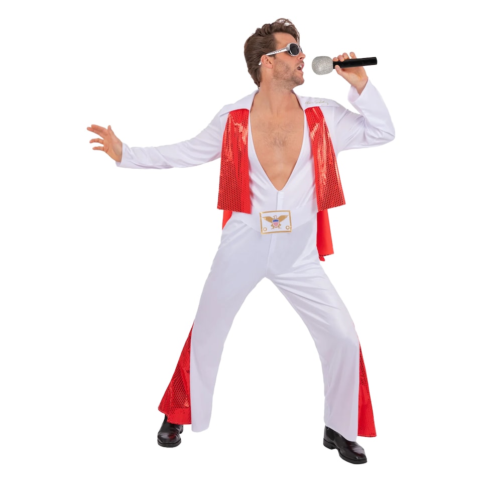 image 1 of Elvis Mens Costume Jumpsuit | Red | Red/White | L | 1