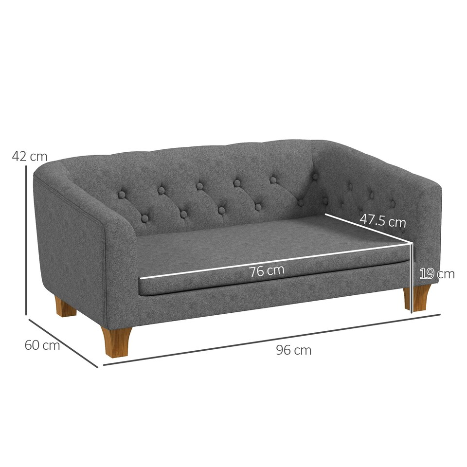image 1 of PawHut Dog Sofa Bed, Elevated Dog Couch for Small, Medium Dogs - Grey
