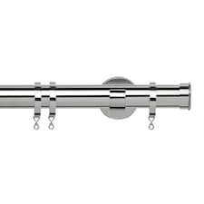 35mm Fixed Length Metal Curtain Pole Set Chrome End Cap Finial 290cm | Silver | Silver