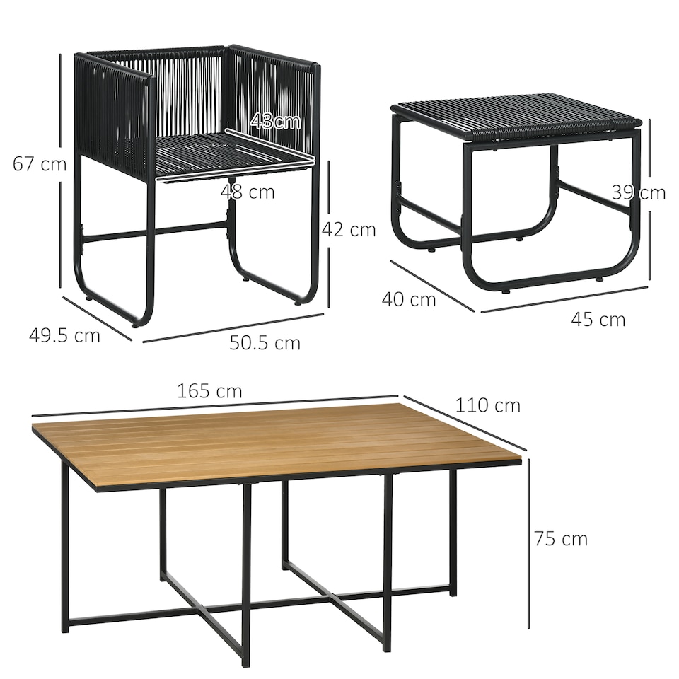 image 1 of Outsunny 10 Seater Rattan Cube Garden Furniture Set, Rattan Dining Set with Cushions, Outdoor Dining Table and Chairs with 6 Armchairs, 4 Stools, Rectangular Wood Grain Plastic Top Table, Black