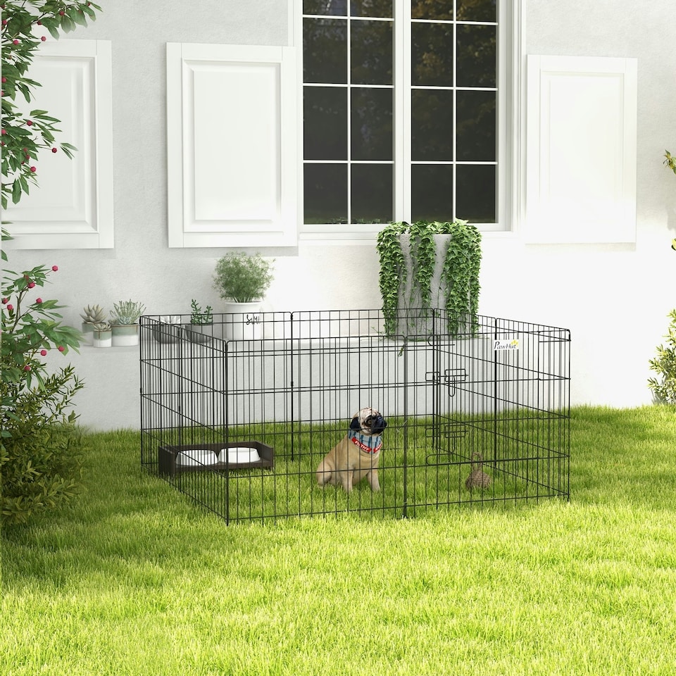 image 1 of PawHut 24" Pet Dog Playpen, Puppy Cage, Eight-Panel Metal Fence, Run, Garden