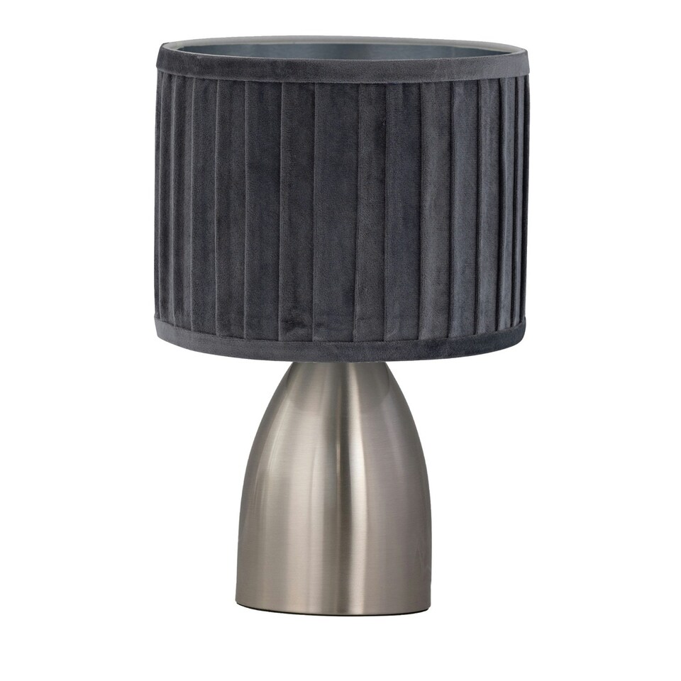 image 1 of First Choice Lighting Set of 2 Valentina Brushed Chrome Touch Lamps with Grey Pleated Velvet Shades Silver | Grey
