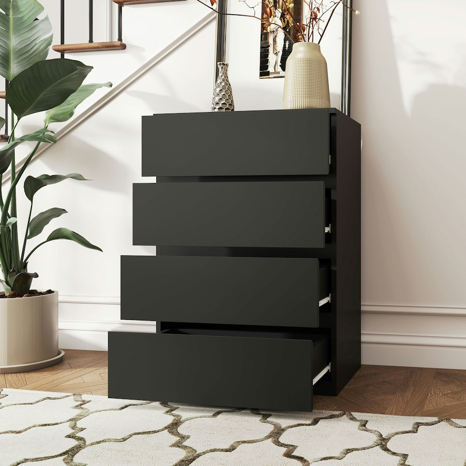image 1 of HOMCOM Bedroom Chest of Drawers, 4 Drawers Dresser, Drawer Unit, Black