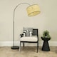 image 1 of ValueLights Louis Black Arched Curved Floor Lamp Natural Cane Shade