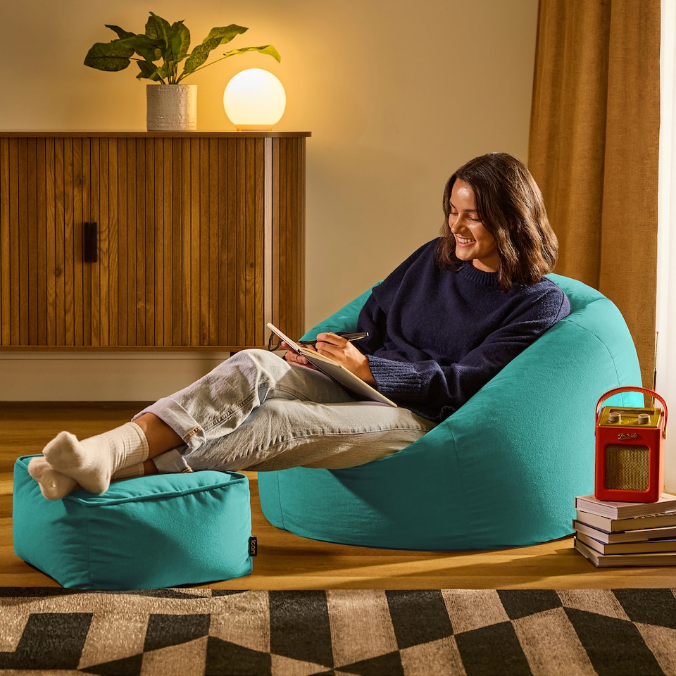 image 1 of icon Kingston Classic  Velvet Bean Bag Chair and Square Footstool Velvet, Teal