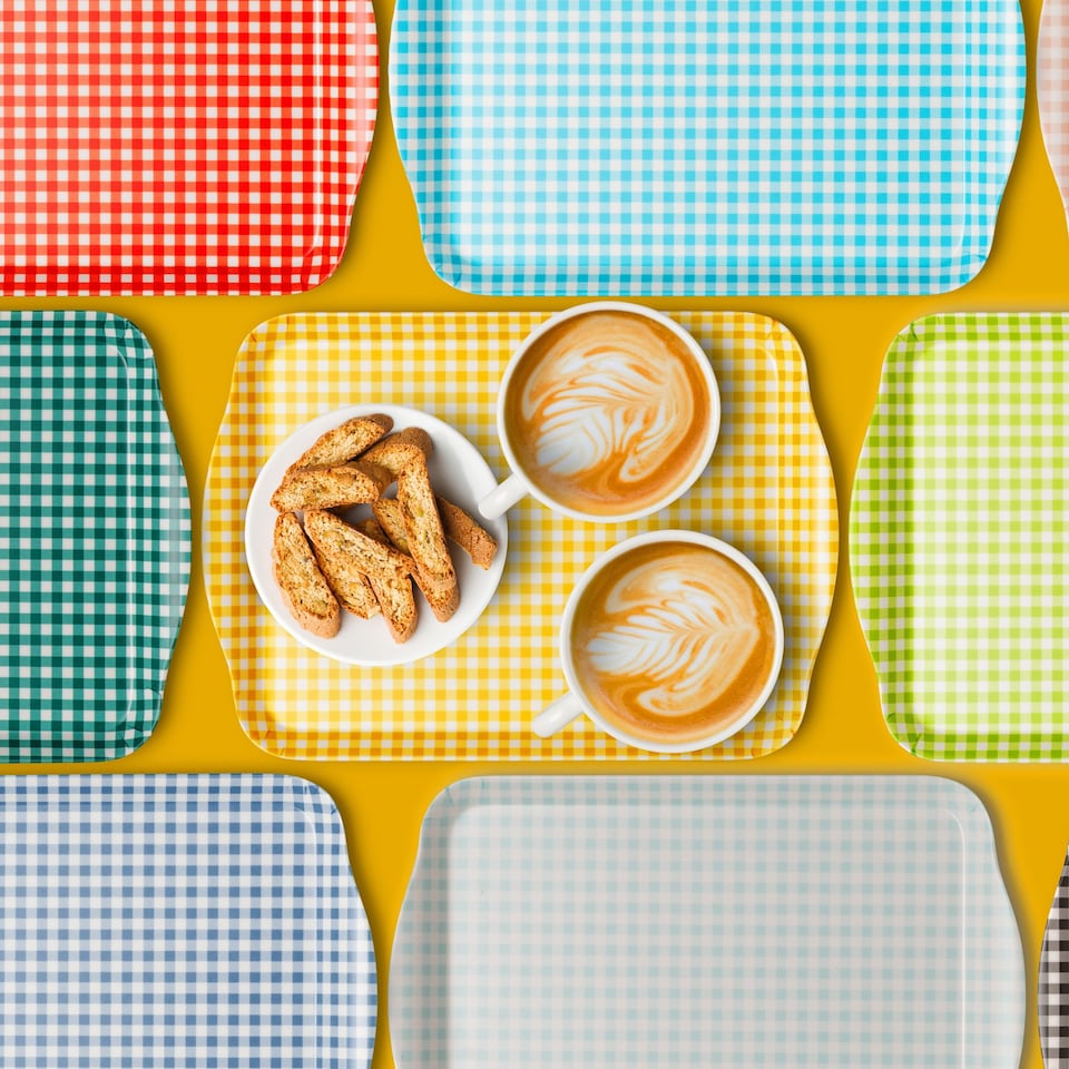 image 1 of Zeal Melamine Small Serving Tray, Gingham Pattern, 25 x 19cm, Neon Orange