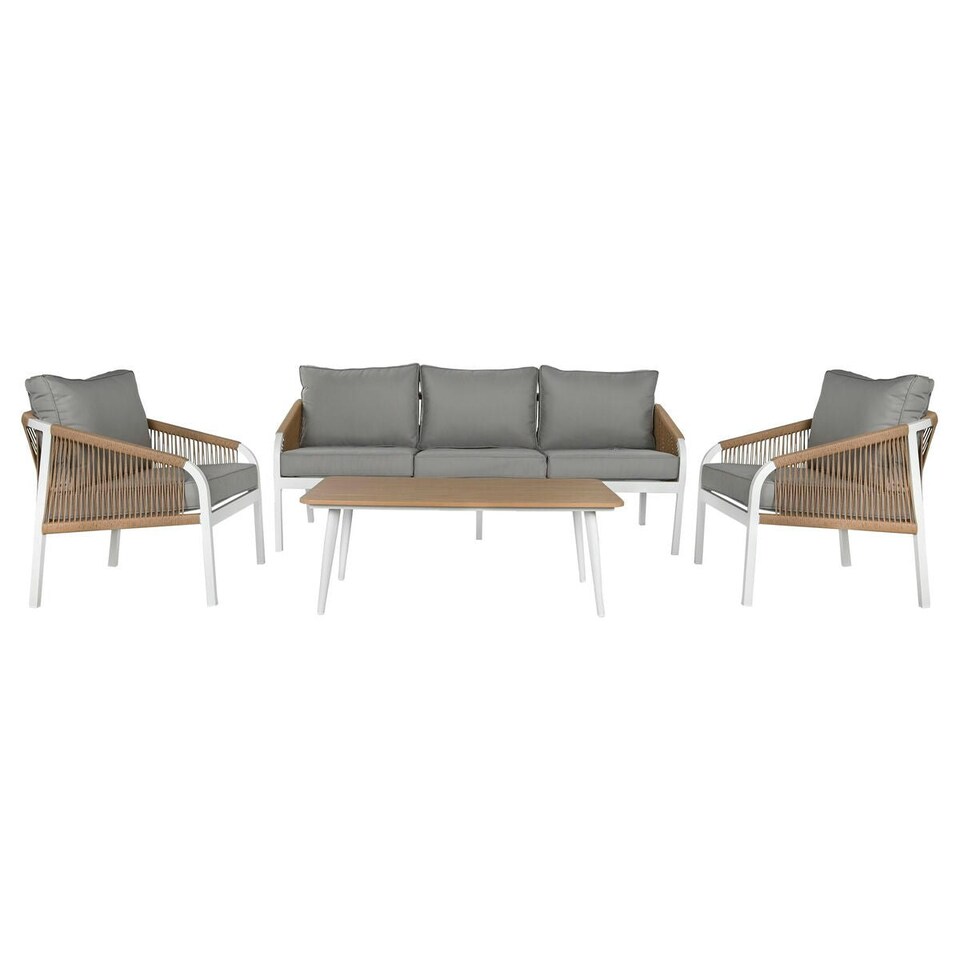 image 1 of Table Set with 3 Armchairs Home ESPRIT White Natural Light grey 189 x 73 x 84 cm N/A