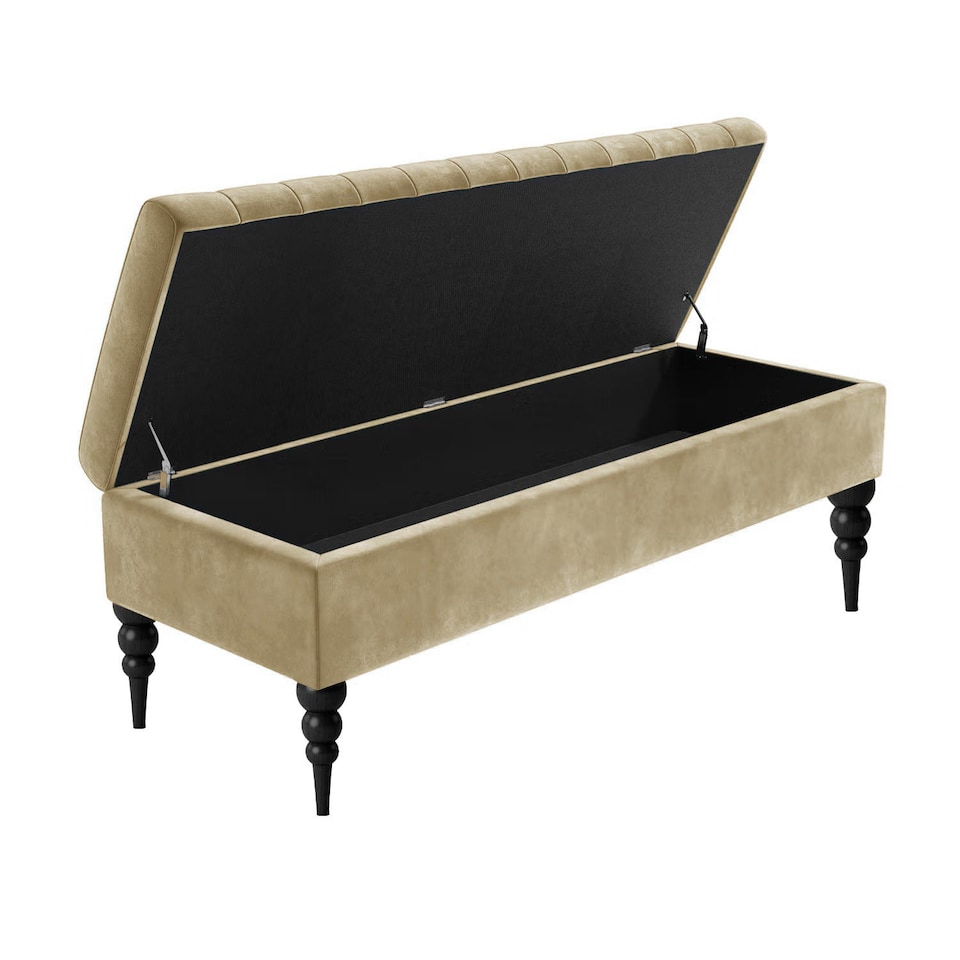 image 1 of Sierra Plain 180cm Ottoman Storage Bench - Plush Velvet Shoe Bench - Mink Upholstery Footstool with Storage