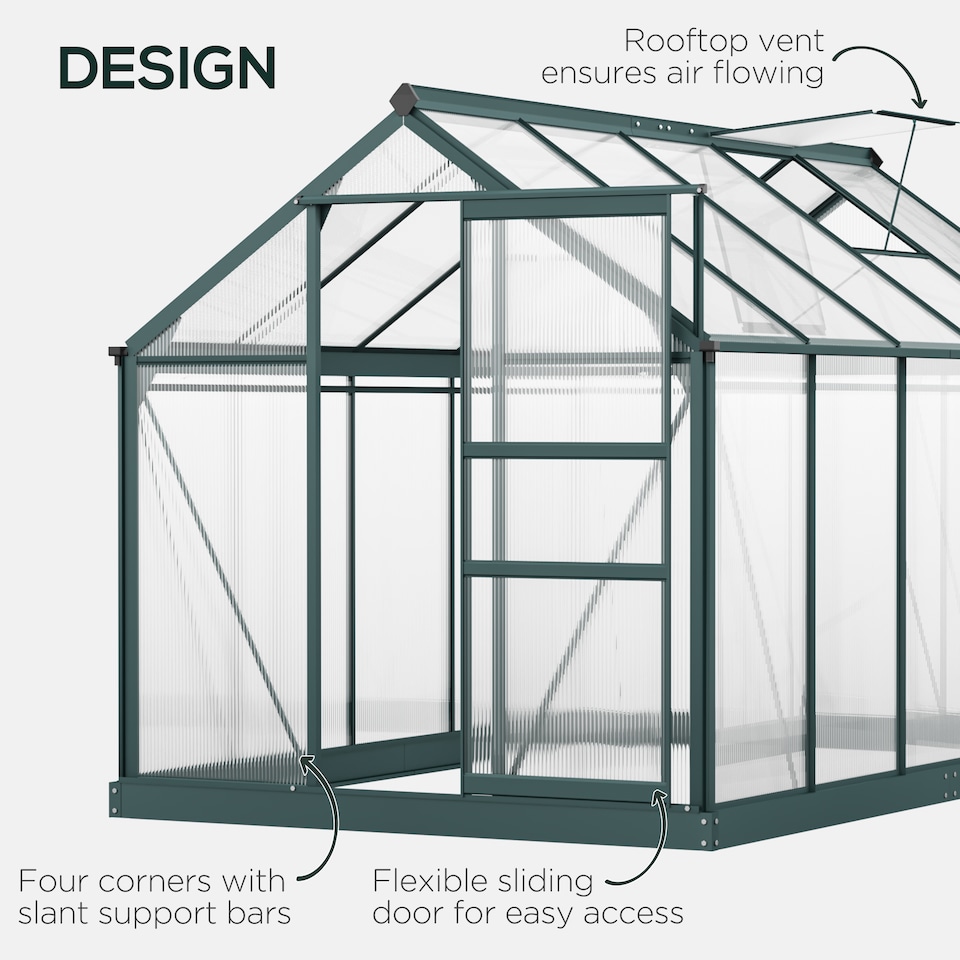 image 1 of Outsunny 6x10ft Walk-In Polycarbonate Greenhouse Plant Grow Galvanized Aluminium