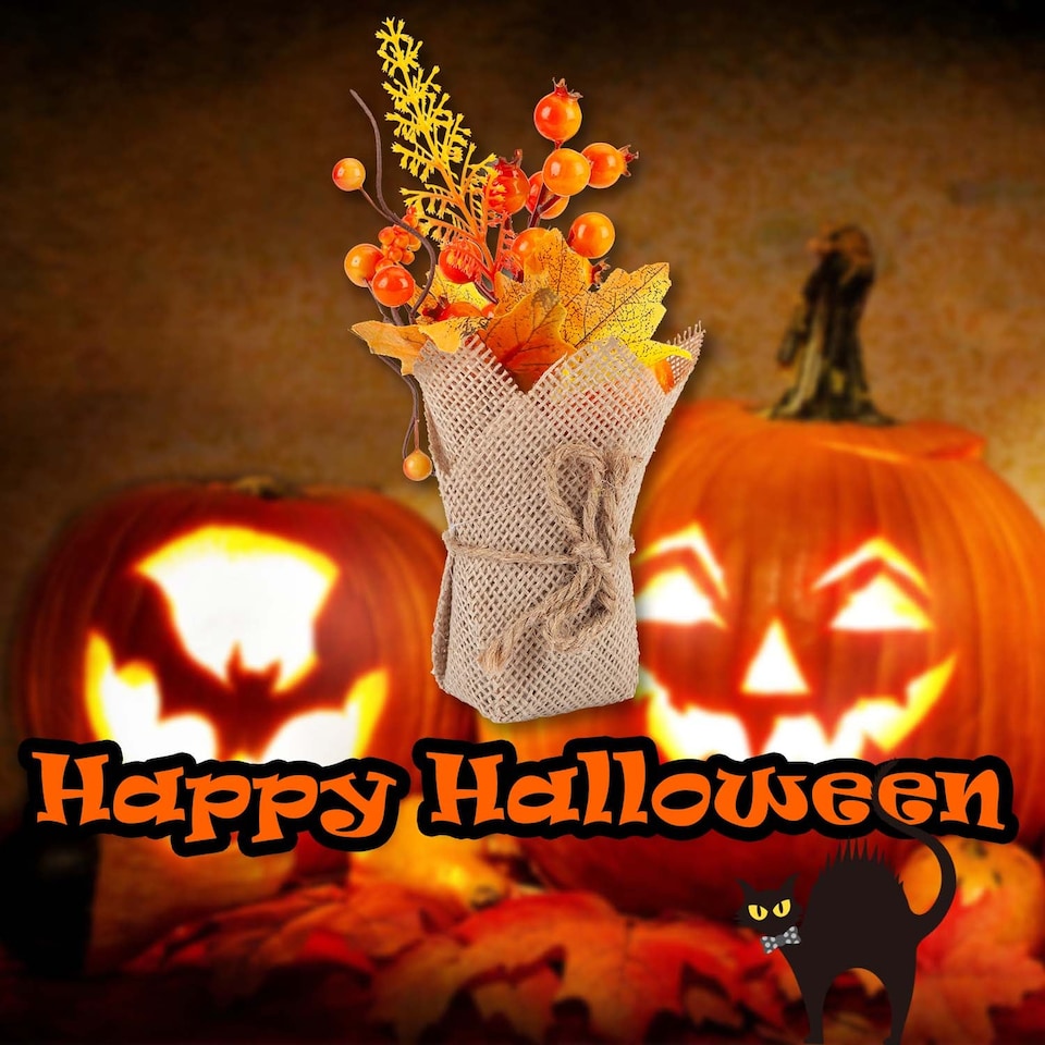 image 1 of vfm-estore Halloween Autumn Floral Burlap Decoration, Orange