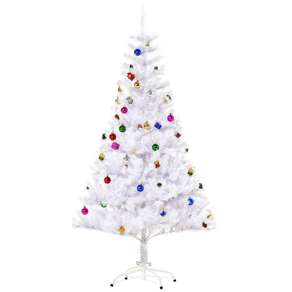 image 1 of HOMCOM 5ft Snow Artificial Christmas Tree w Metal Stand Decorations Home Seasonal Elegant Fau White