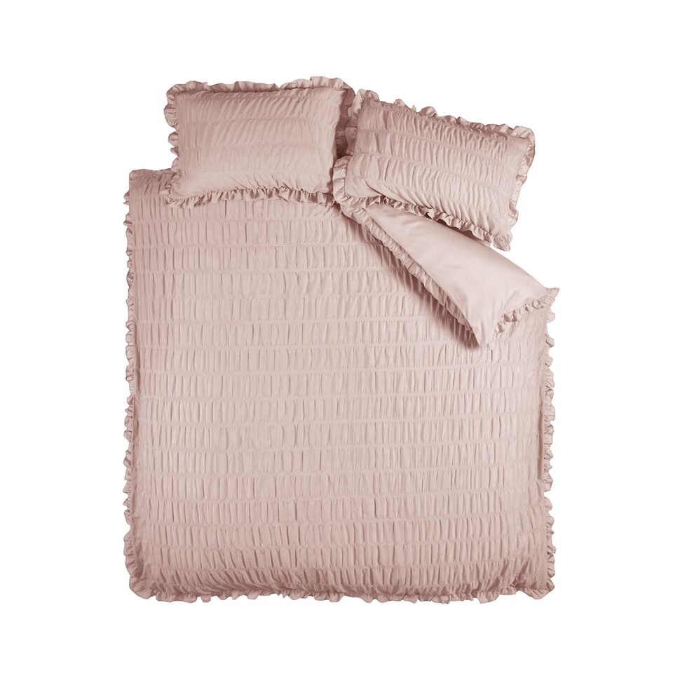 image 1 of Seersucker Frill Duvet Cover Set | Pink