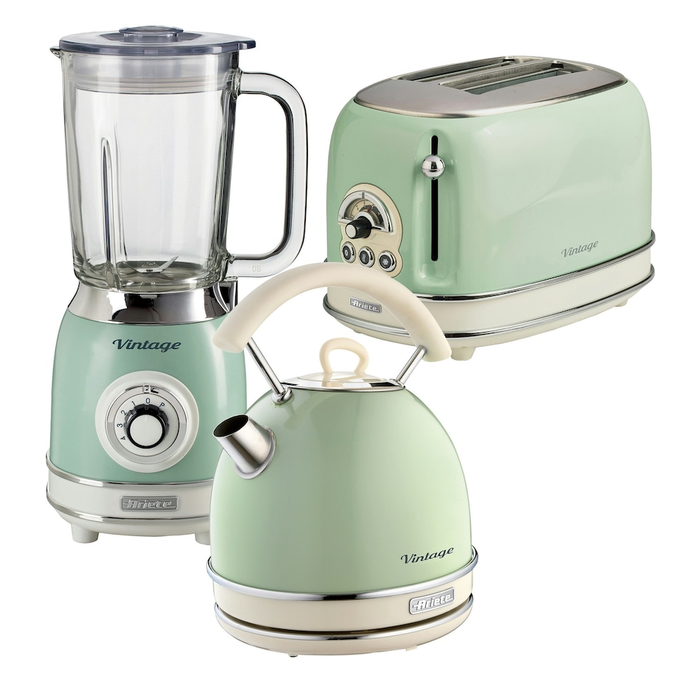 image 1 of Ariete ARPK26 Vintage Retro Dome Kettle, 2 Slice Toaster & Jug Blender Set, Green