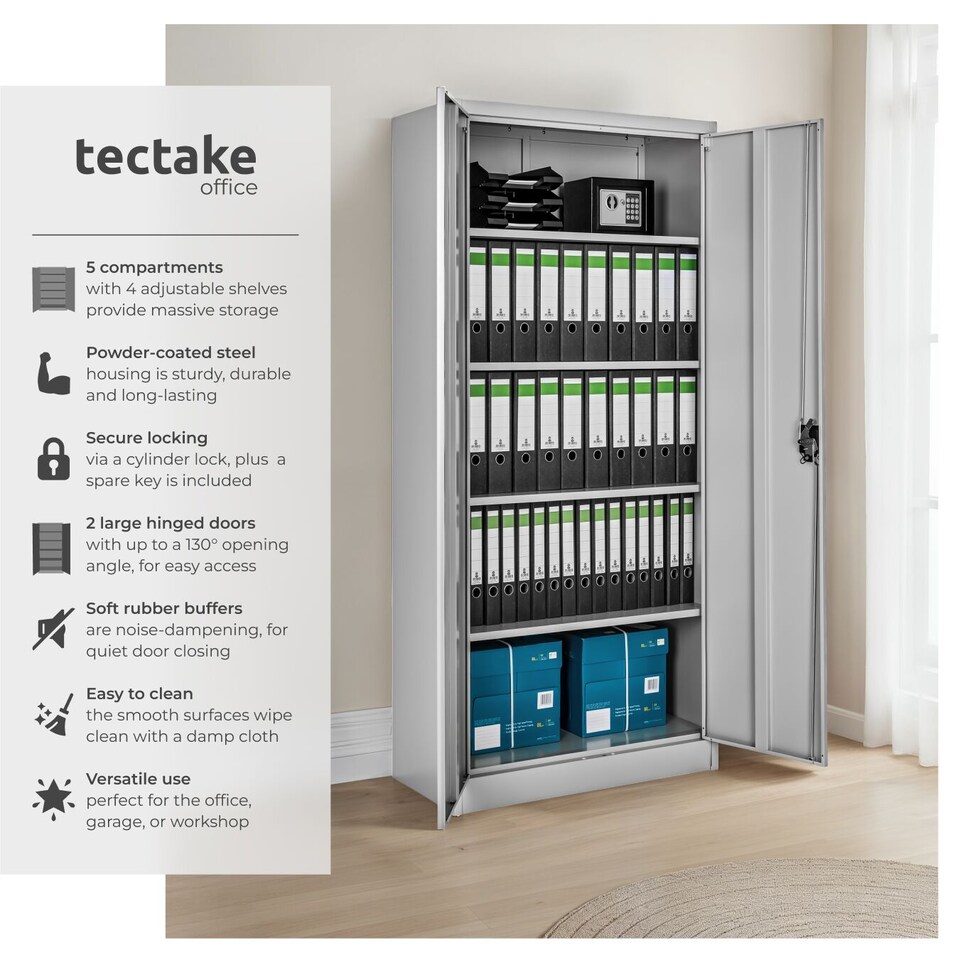 image 1 of Filing Cabinet Blain - 5 height-adjustable shelves, lockable doors | Grey | grey | 80 x 40 x 180 cm | 1