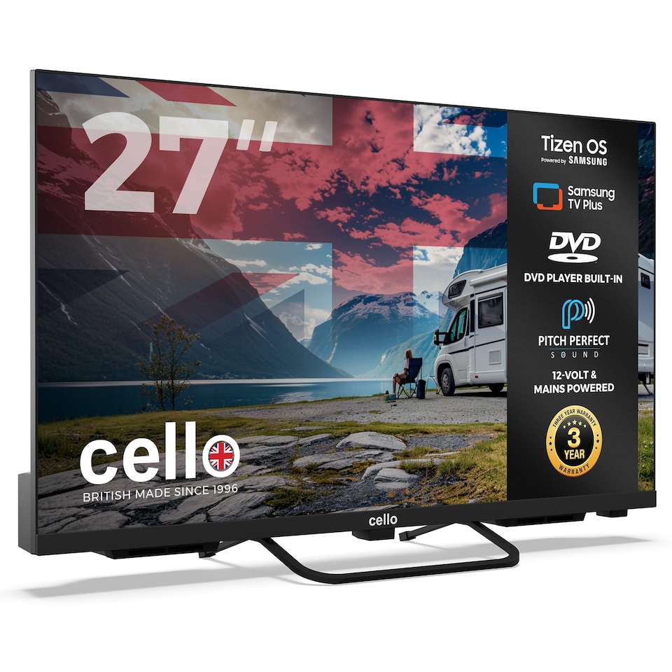 image 1 of Cello 27 inch Smart Samsung Plus 12-Volt Traveller TV with DVD Player | Black | Black | 27" | 1