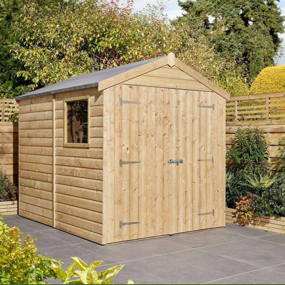 image 1 of Rowlinson Shiplap Apex Shed Double Door with Window 8x6