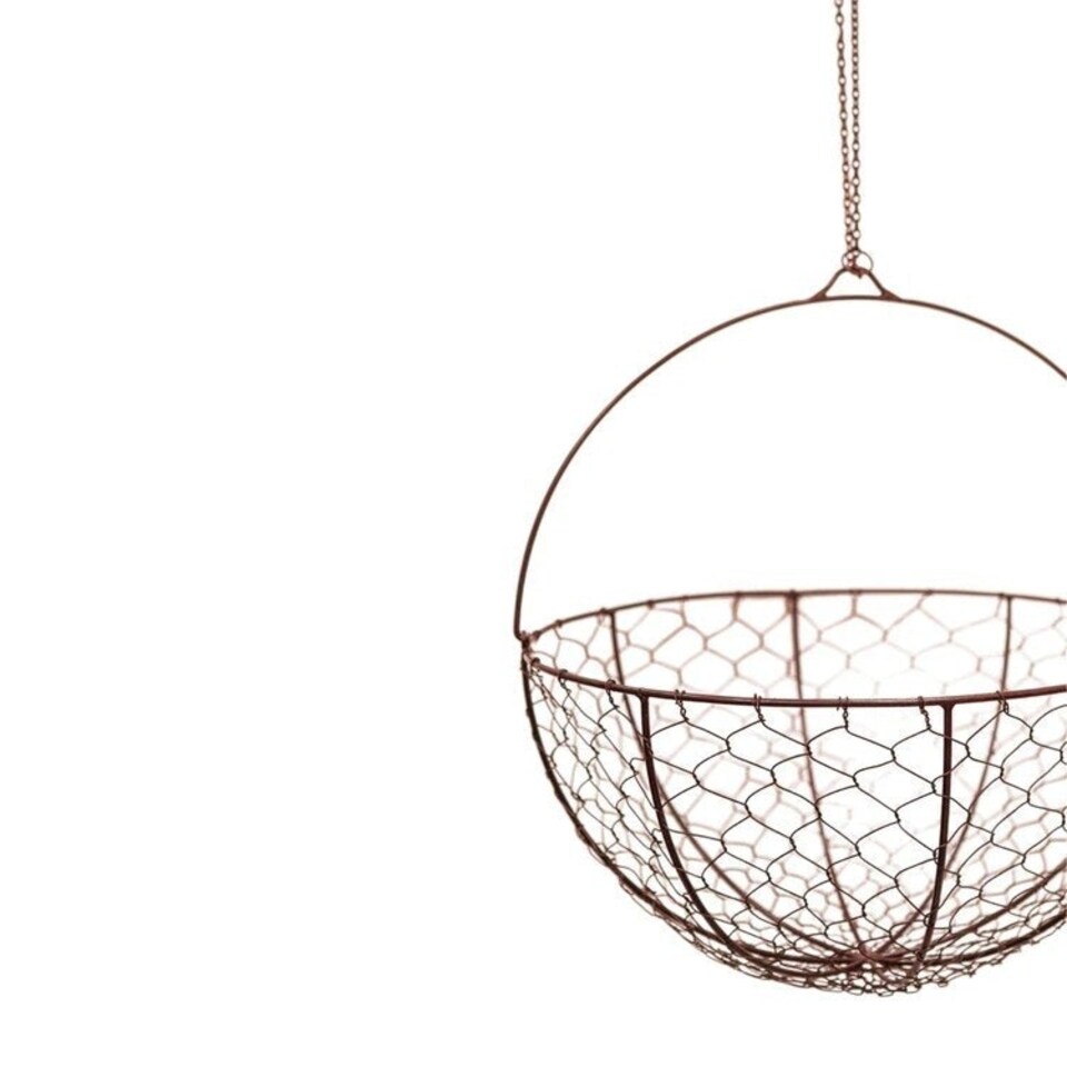 image 1 of Outdoor Hanging Wired Netted Basket - Mild Steel - L40 x W40 x H40 cm - Bronze | Multi