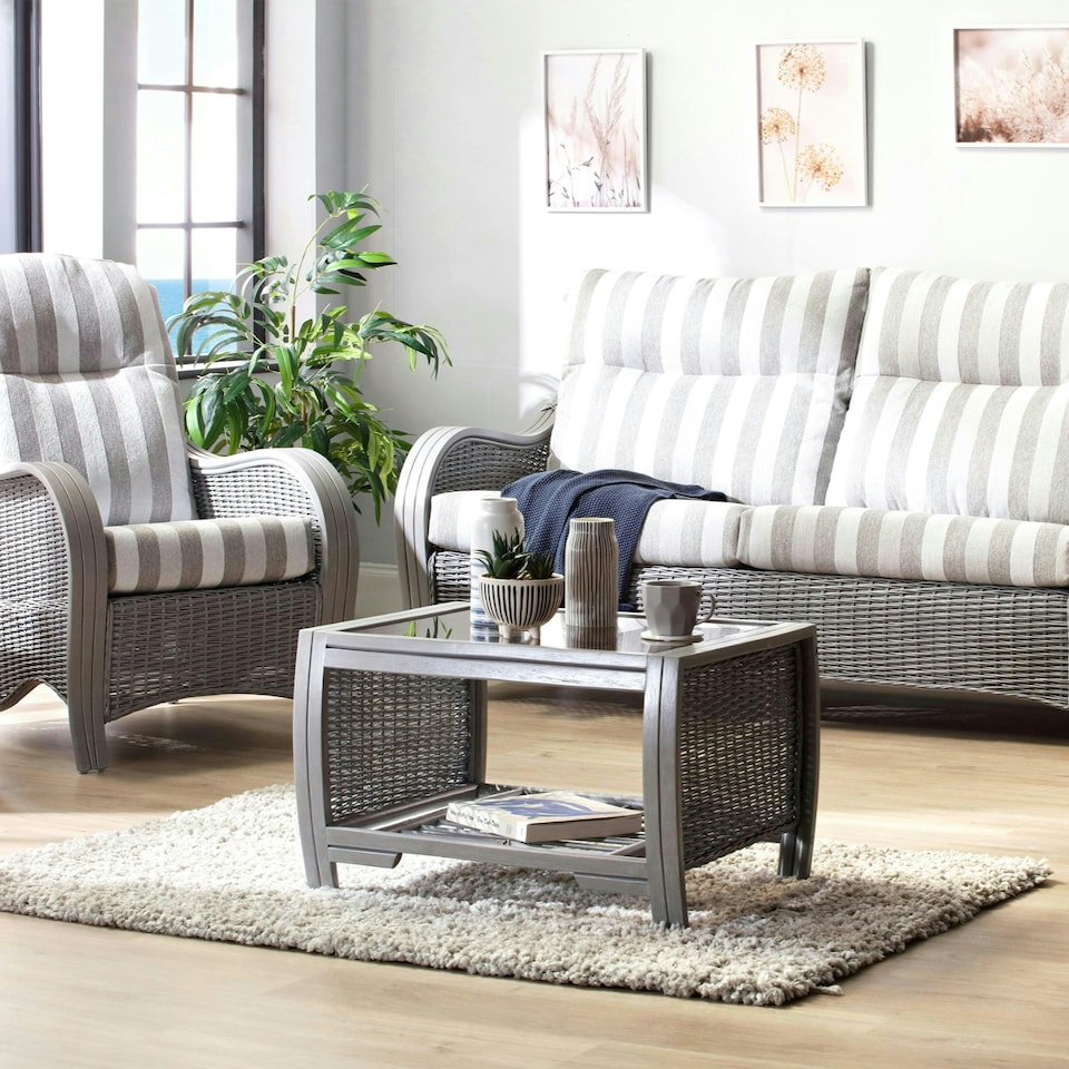 image 1 of Desser Turin Grey 3 Seater Rattan Sofa Set in Duke Grey Stripe - Conservatory Sofa Suite