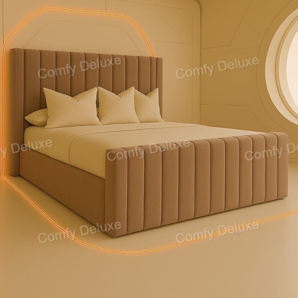 6FT Superking  Mink Plush Bed Frame With 54inch Headboard Solid Bed Base