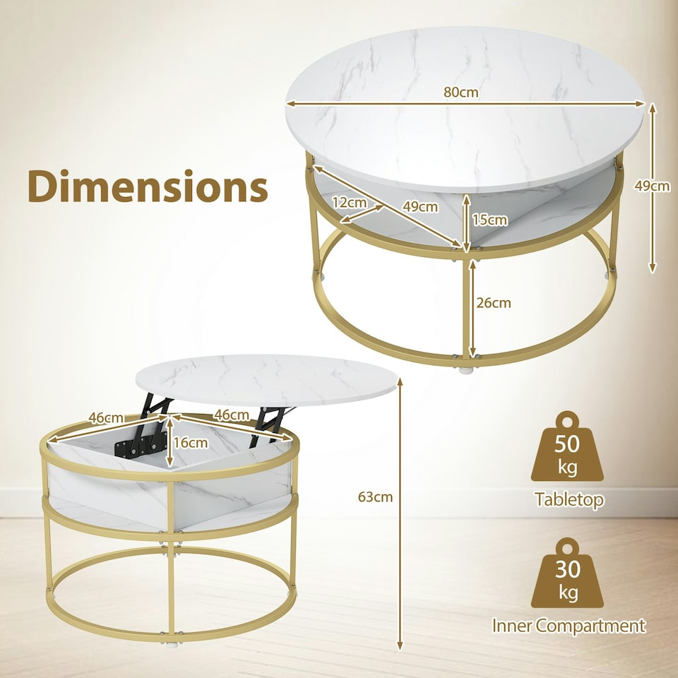 image 1 of COSTWAY Lift Top Coffee Table with Side Shelves White