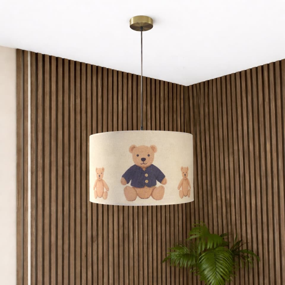 image 1 of CGC Blake 30cm Oatmeal Linen Blue Teddy Bear Children's Lampshade