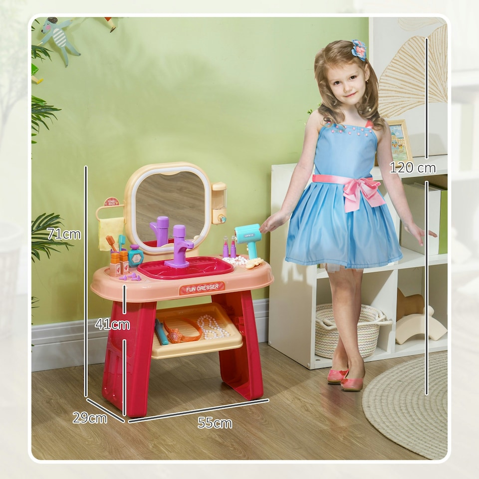 image 1 of AIYAPLAY Kids Dressing Table with Mirror, LED Light, Music, 23 Accessories