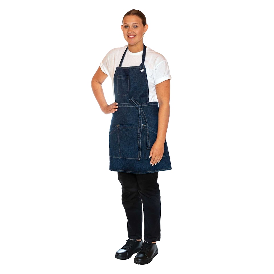 image 1 of Dennys Unisex Adult Le Chef Apron | Blue | Washed Indigo | One Size | 1