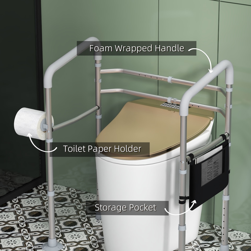 image 1 of HOMCOM Adjustable Toilet Safety Frame with Additional Rubber Tips Storage