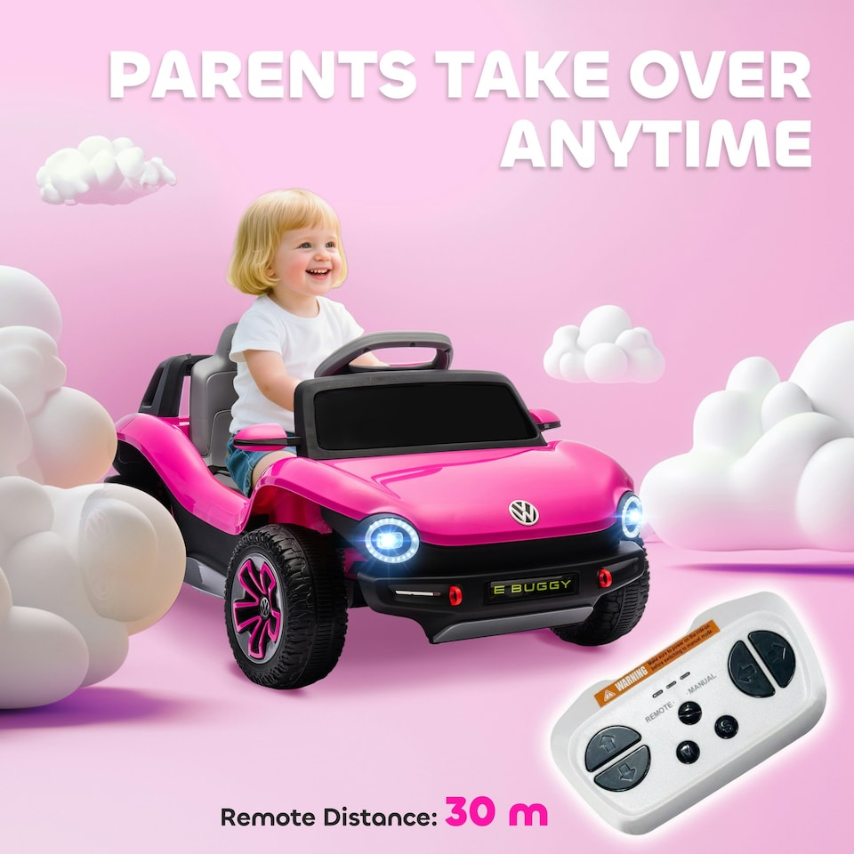image 1 of AIYAPLAY Volkswagen Licensed Kids Electric Car w/ Remote, Suspension, Pink