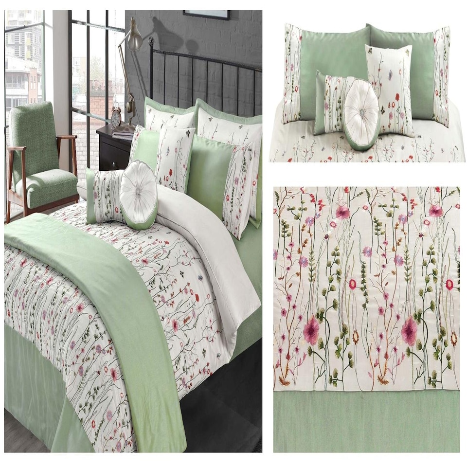 image 1 of Kampala Hill Arabella Duvet Cover Set Green Green | Super King