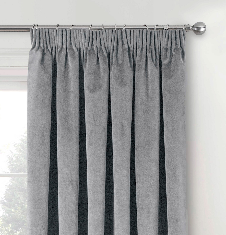 image 1 of Luxury Enhanced Living Grey Velvet, Supersoft, Blackout, Thermal Curtains with Tape Top (PAIR) - 66 x 54 inch (168x137cm)
