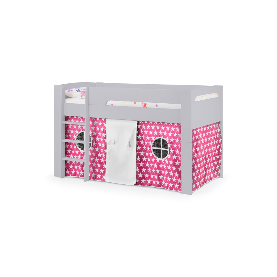 image 1 of Pluto 90cm Single Grey Convertible Low to Midsleeper Bed with Pink Star Tent