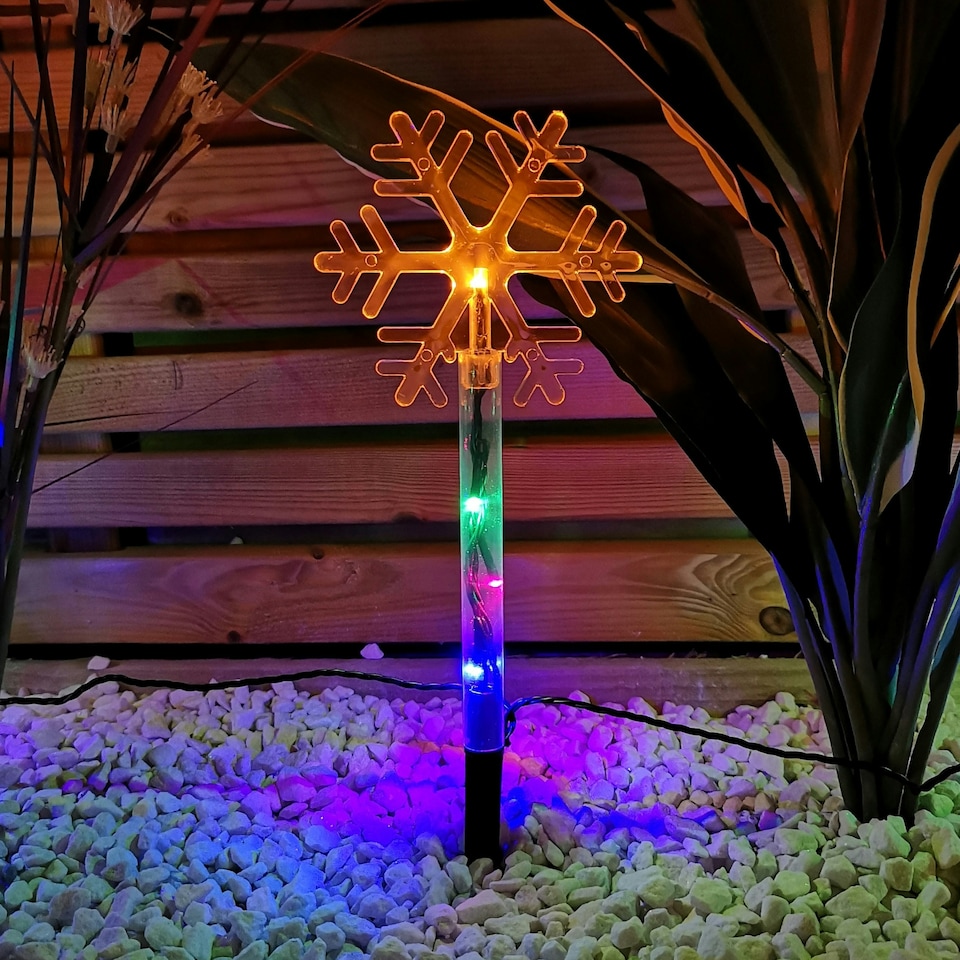image 1 of Set of 8 Battery Operated LED Multi Coloured Snowflake Path Lights Christmas Decoration with Timer