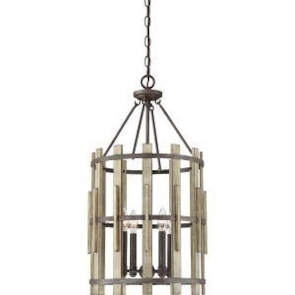 Wood Hollow 4 Light Cage Pendant Rustic Black - Tesco Groceries