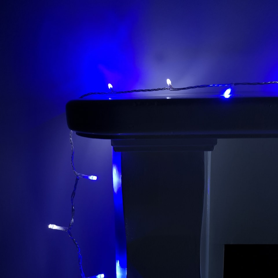 image 1 of 200 LED 16m Premier Christmas Outdoor Function Lights Timer Clear Cable Blue & White