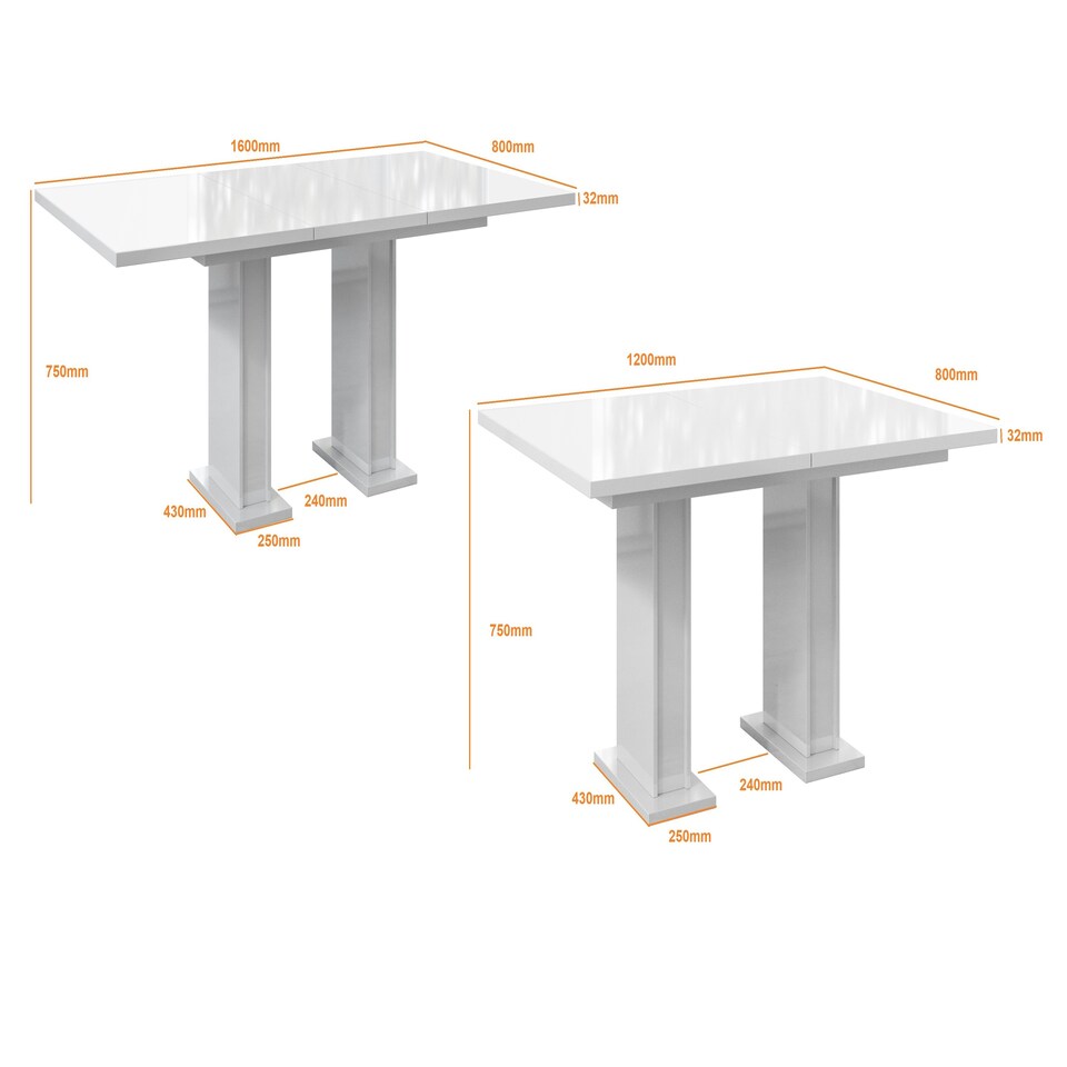 image 1 of Compact Dining Table Extendable 120-160cm White Gloss Extending Top Pillar Pedestal Leg 6-8 Seater - Gia Pro