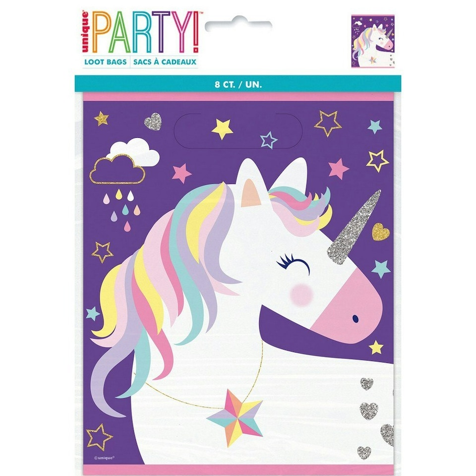 image 1 of Unique Party Unicorn Party Bags (Pack of 8) - Purple/White - One Size Purple