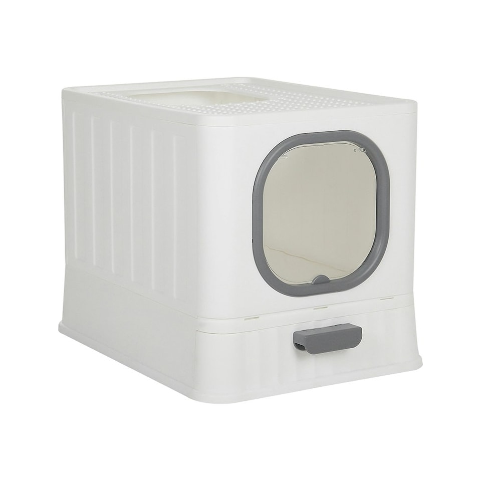 image 1 of Living and Home Enclosed Folding Cat Litter Box with Scoop, White