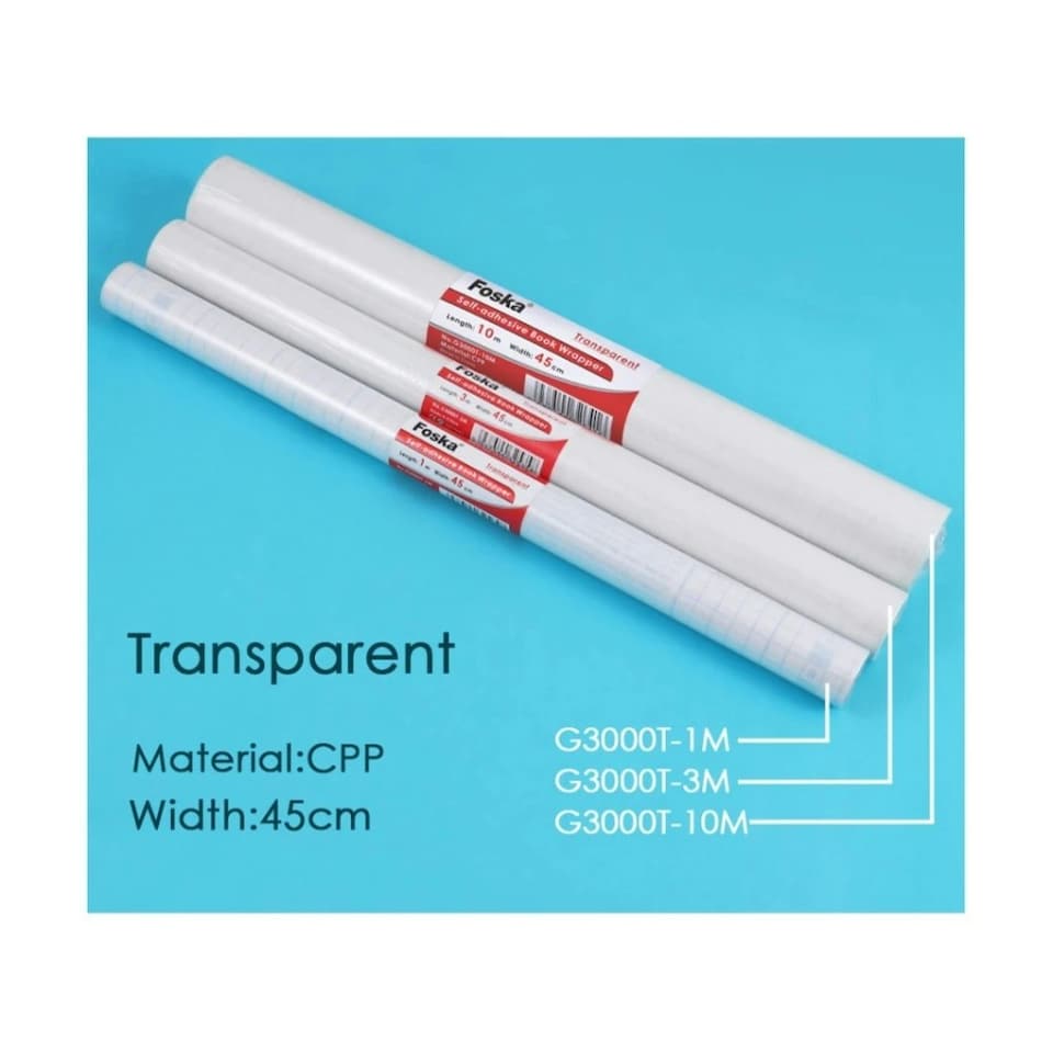 image 1 of Clear Self Adhesive Book Cover Roll 45cm x 3m - Transparent Film