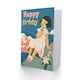 image 2 of Little Girl Pink Clouds Grass Retro Style Child Kids Birthday Card