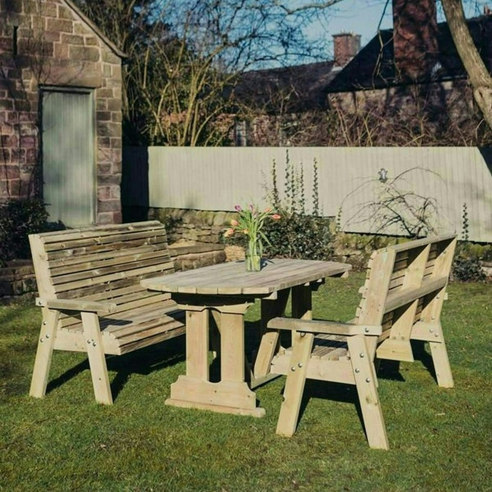 image 1 of Ergo Table Bench Set - Sits 4, Alfresco Set - L250 x W180 x H105 cm - Min. Assembly Required - Set of Waterproof Cushions Included