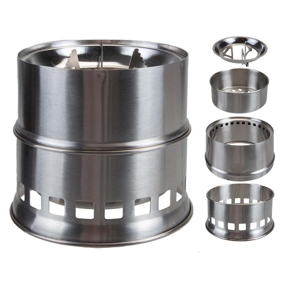 image 1 of vfm-estore Portable Camping Stove - Solid Fuel, Firewood, Charcoal, Silver