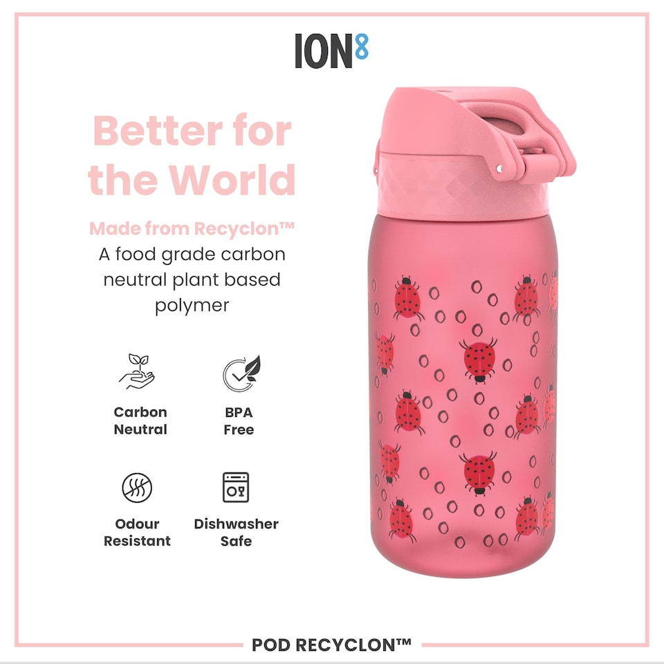 image 1 of Leak Proof Kids Water Bottle, BPA Free, 350ml (12oz) | Pink | Ladybugs | One Size