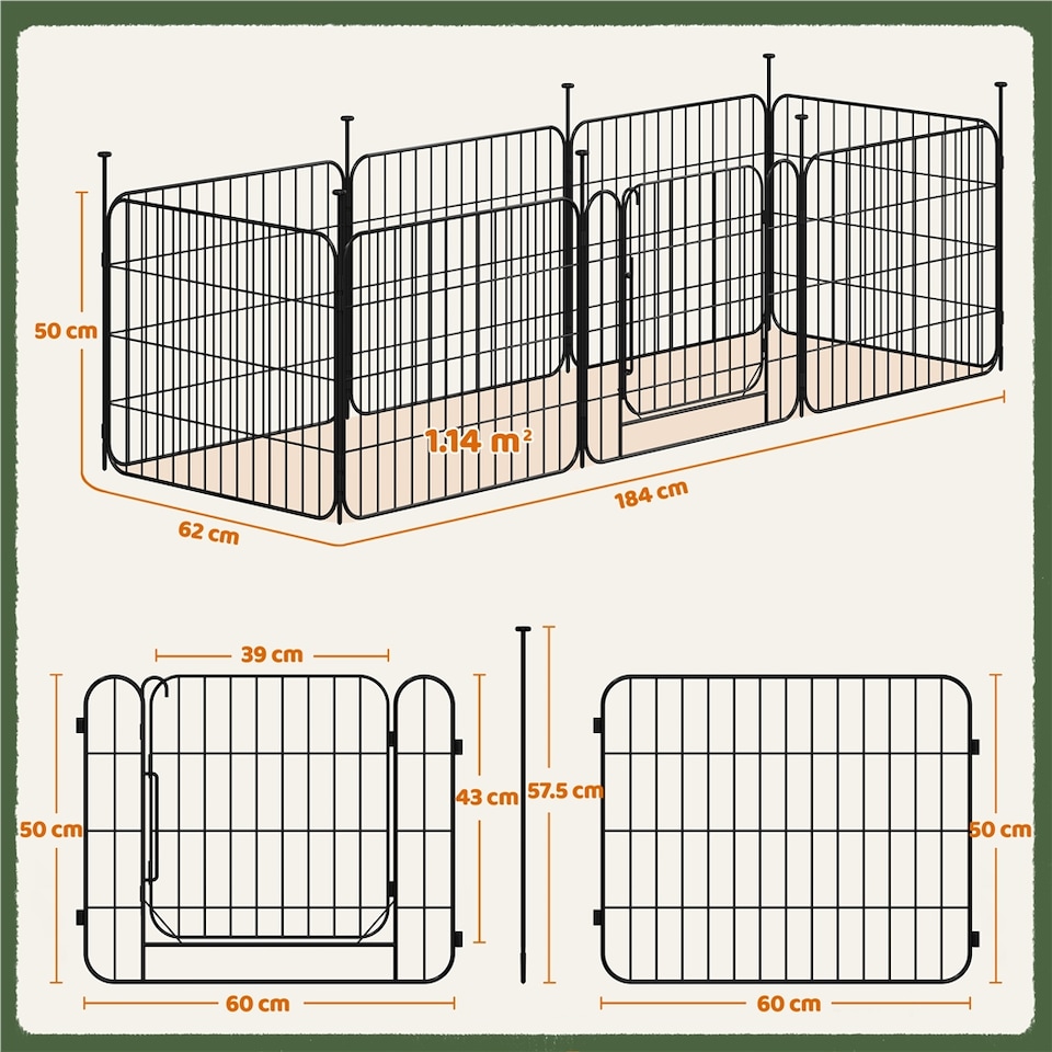 image 1 of Yaheetech 50 cm Tall 8-Panel Dog Playpen Panels-Black