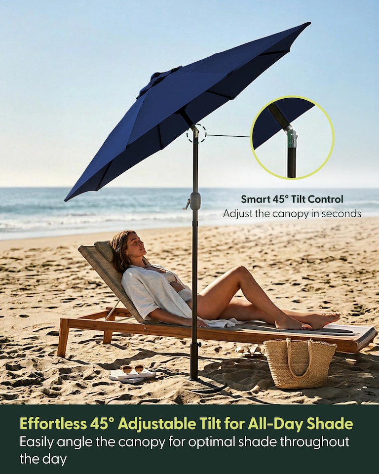 image 1 of Keplin Tilting Garden Parasol Crank Handle Steel Frame 6 Ribs with Cover