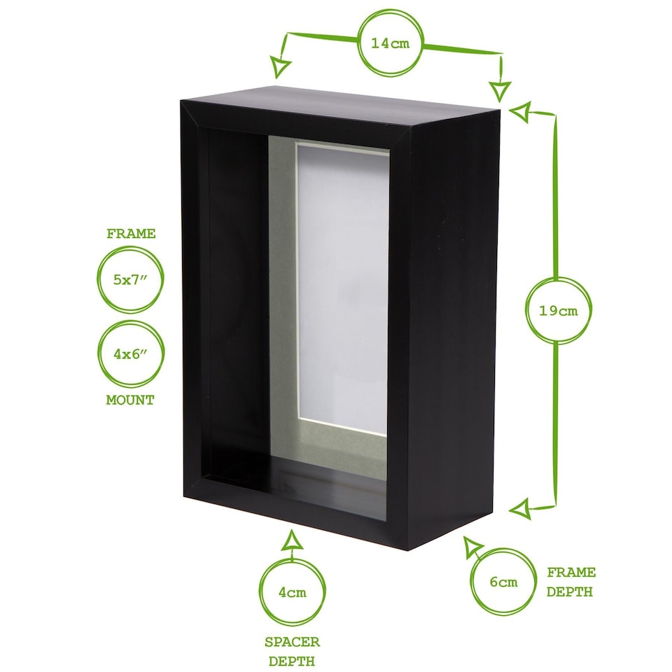 image 1 of Nicola Spring 5 x 7" Deep Photo Frame - Black/Black Mount - 3D Deep Box Picture Frame Display Case (20 x 15cm)
