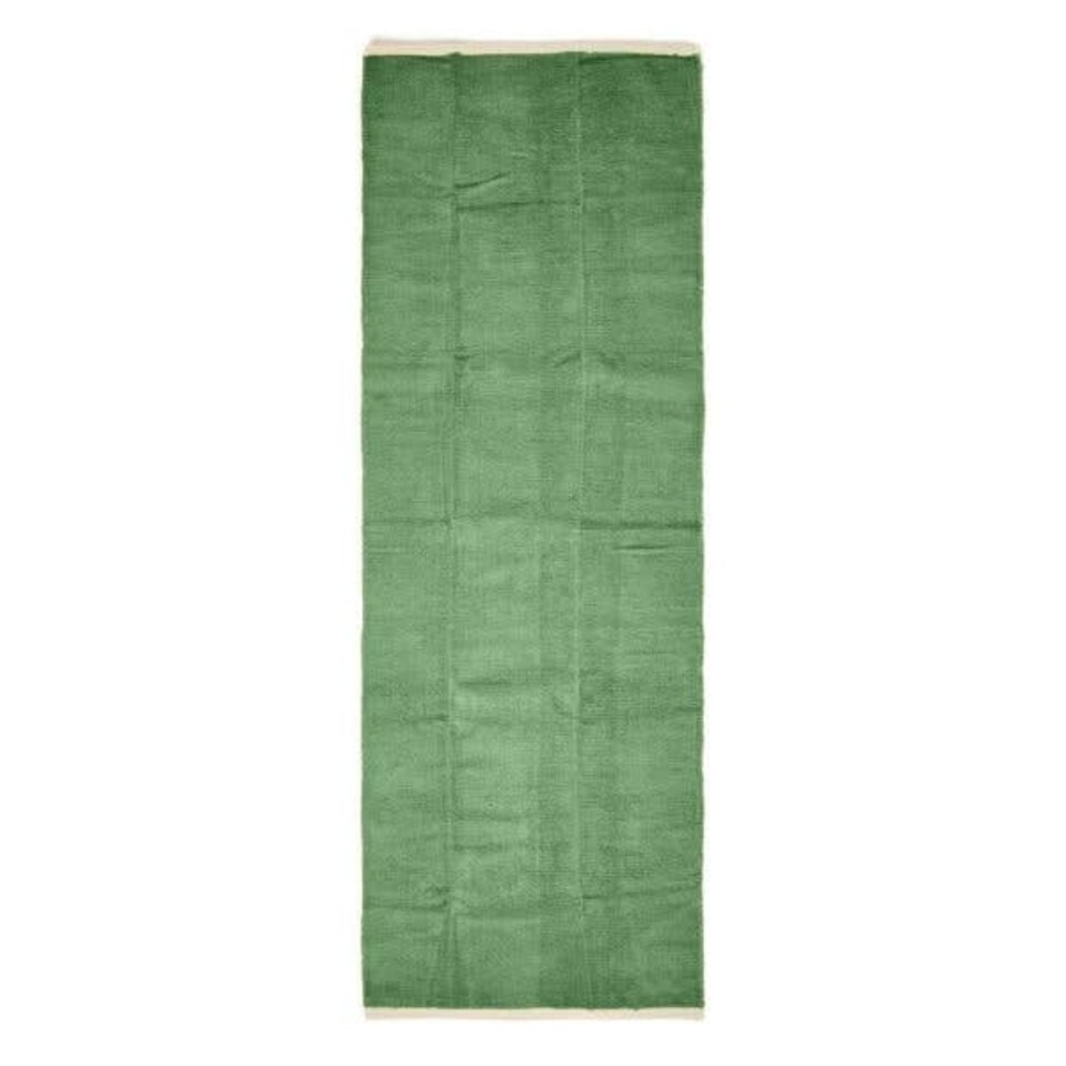 image 1 of Homescapes Dark Olive Cotton Plain Chenille Runner with Natural Trim - 66 x 200 cm | Green | Dark Olive