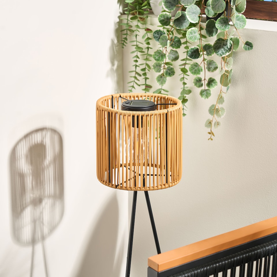 image 1 of OHS Rattan Solar Floor Lamp Cordless Outdoor Garden Light Auto Sensor | Bronze | Natural