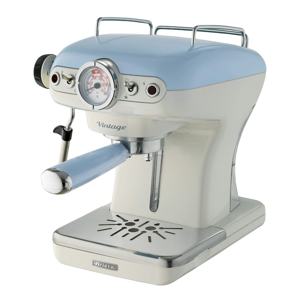 image 1 of Ariete 1389/15 Vintage Retro Espresso Coffee Machine with Milk Frother, Blue